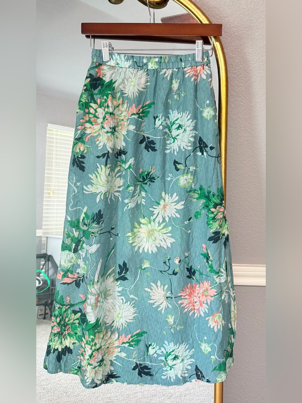 H&M Teal Floral Maxi Skirt with Pockets Pink & White Blooms XS